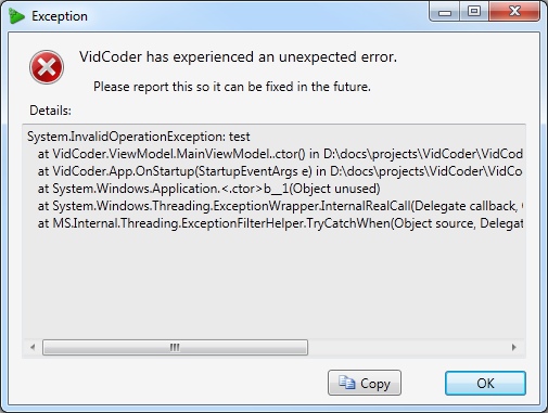 Exception screenshot